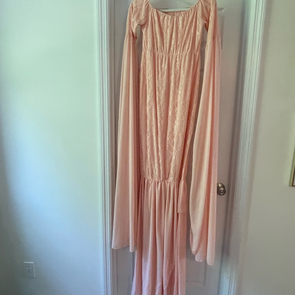 Elegant Pink Long Sleeve Maternity Dress